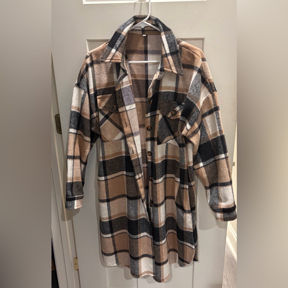 Plaid Women's Jacket in Black, White, and Tan